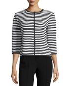 Santana Striped 3/4-sleeve Cardigan, Black/bright White
