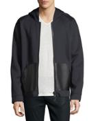 Zip-front Leather Pocket Hoodie