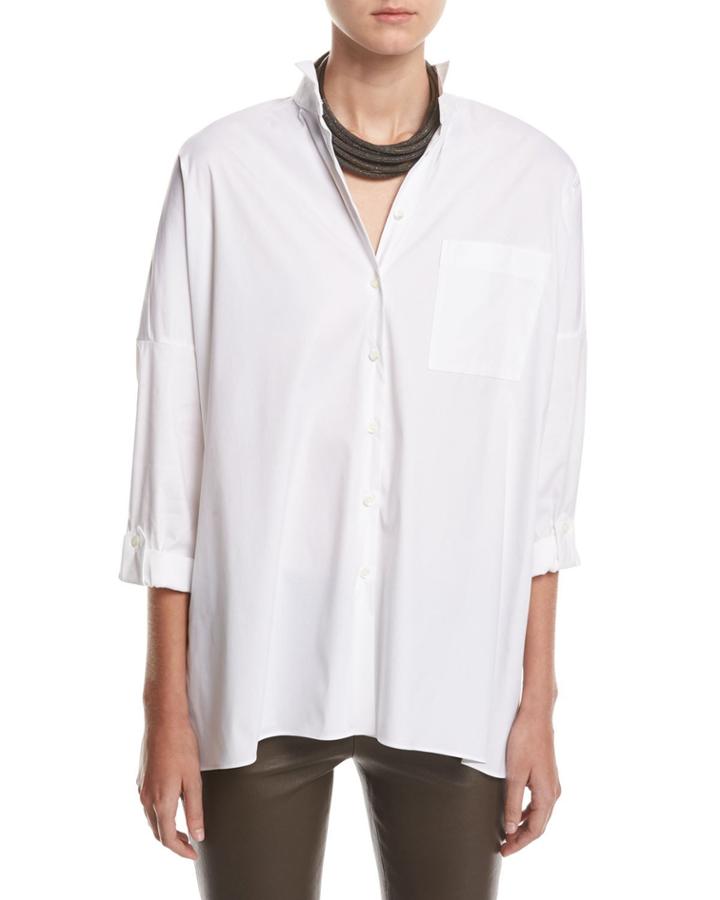 Poplin Blouse W/monili Fringe, White