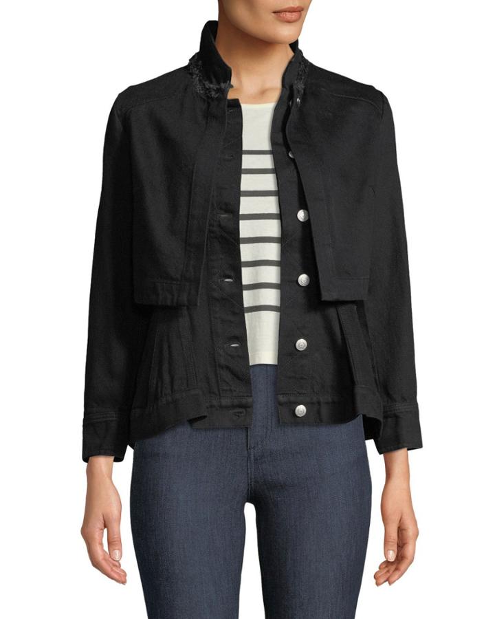 Button-front Long-sleeve Layered Denim Jacket