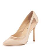 Abegail Leather Mesh-inset Pump, Nude