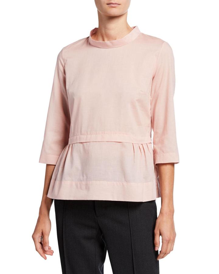 3/4-sleeve Peplum Cotton Top