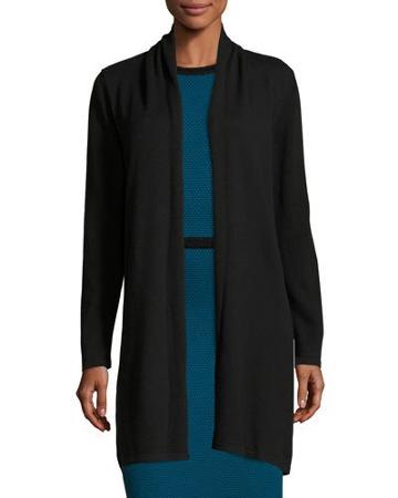 Raquel Open-front Long Cardigan, Black