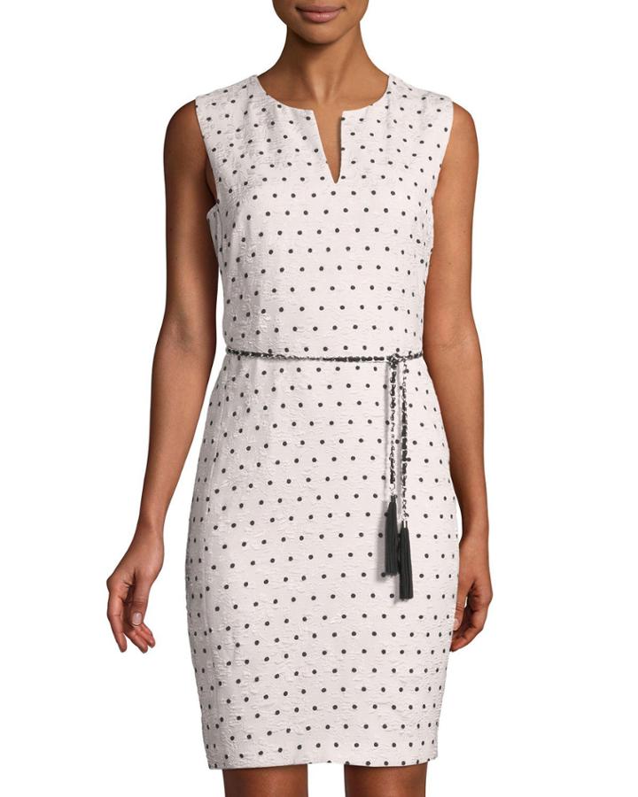 Sleeveless Polka-dot Jacquard Dress