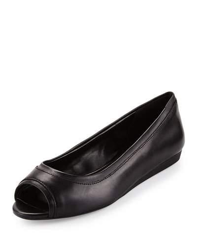 Elsie Leather Open-toe Flat, Black