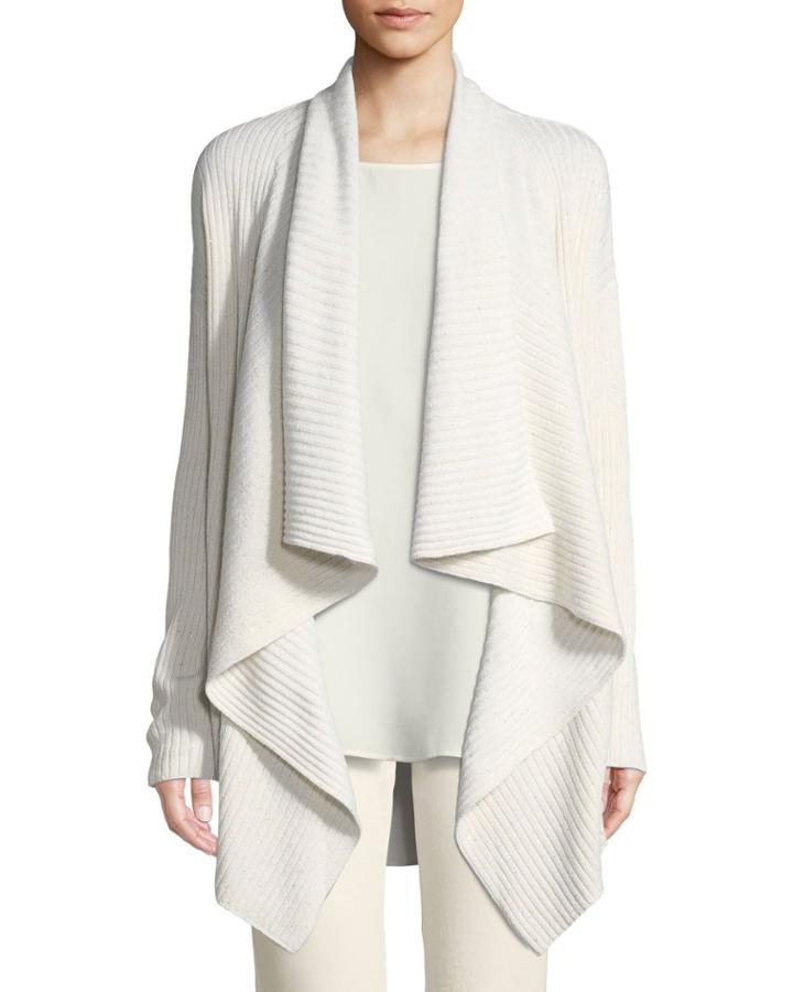 Cozy Flannel Sequin Open-front Waterfall Cardigan