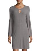 Bell-sleeve Keyhole Jersey Dress, Gray