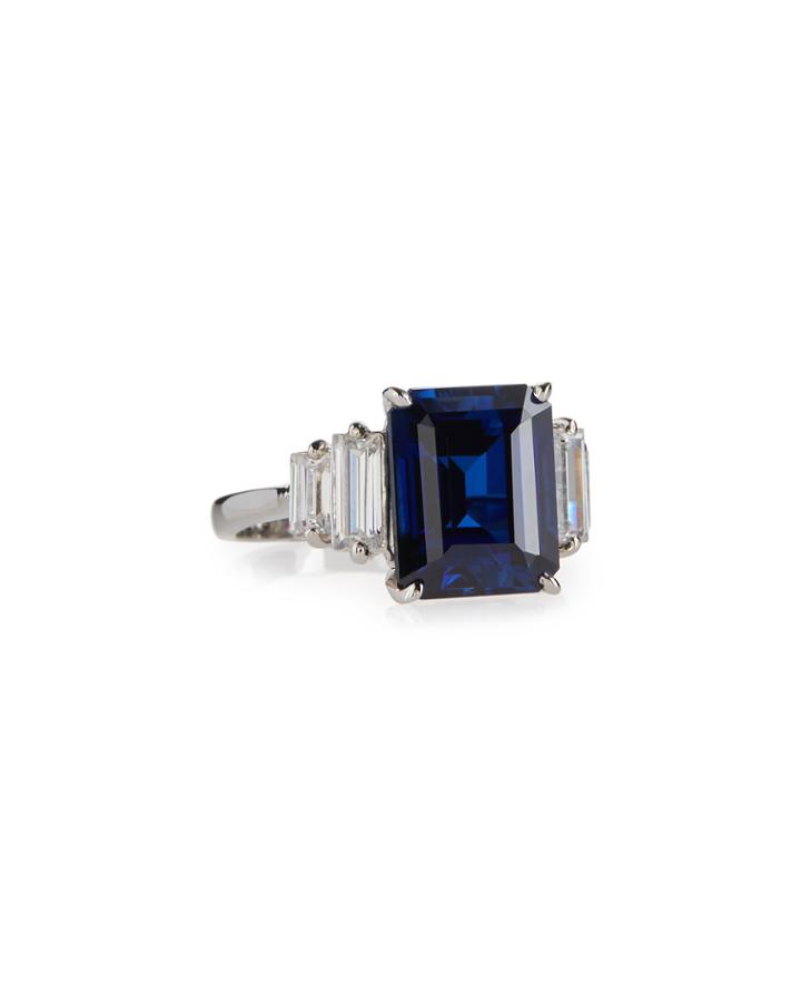 Emerald-cut Simulated Sapphire Cocktail Ring, Blue,