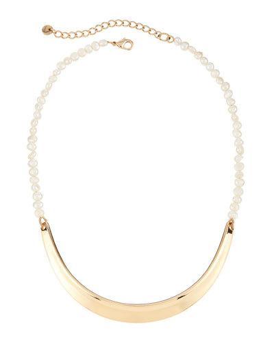 Golden Pearly Bar Collar Necklace