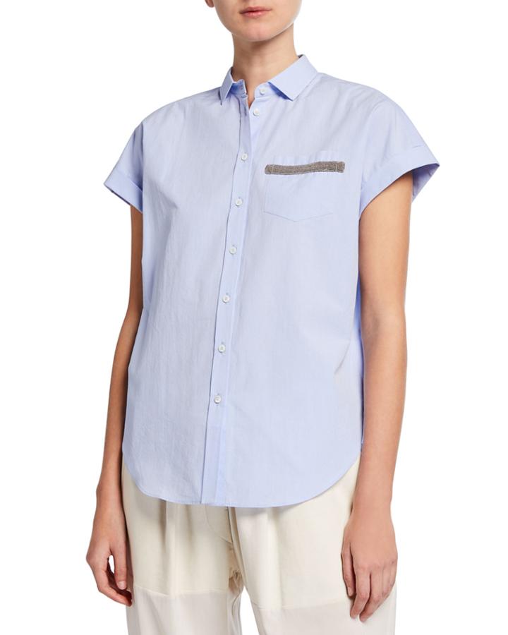 Button-front Shirt W/ Beaded Patch Pocket