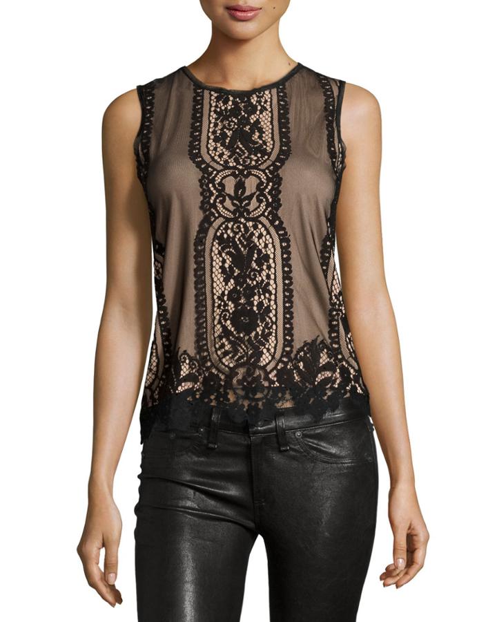 Max Studio Sleeveless Lace Overlay Blouse, Black/nude, Women's, Size: Medium, Black/ Nud