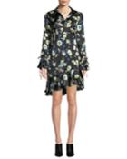 Floral-print Silk Asymmetric Ruffle
