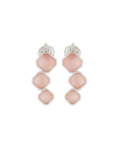 Encore Sterling Silver Pink Opal/rose Quartz 3-stone Earrings