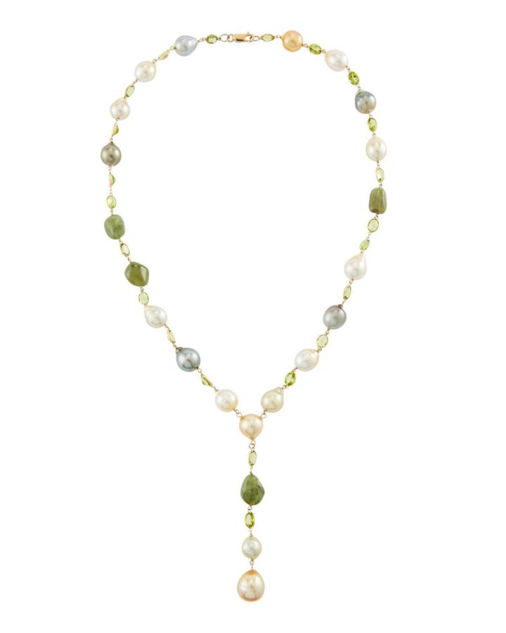 18k Gold Peridot, Sapphire & Pearl Y-necklace