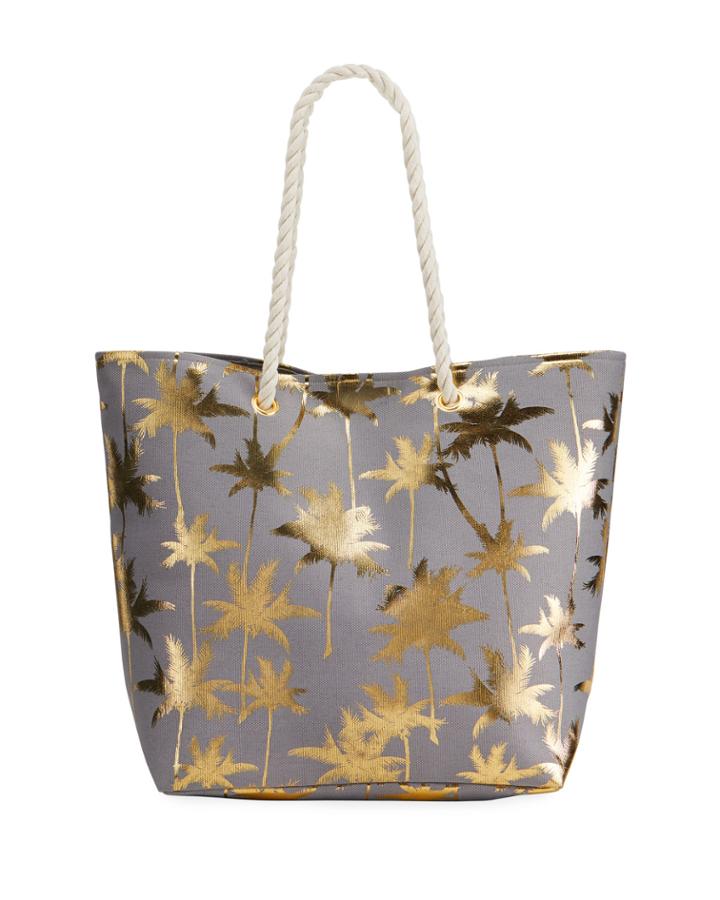 Metallic Palm Trees Print Tote Bag