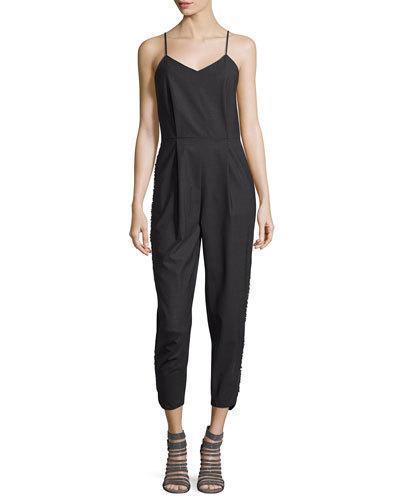 Wool-blend Sleeveless Jumpsuit, Charcoal