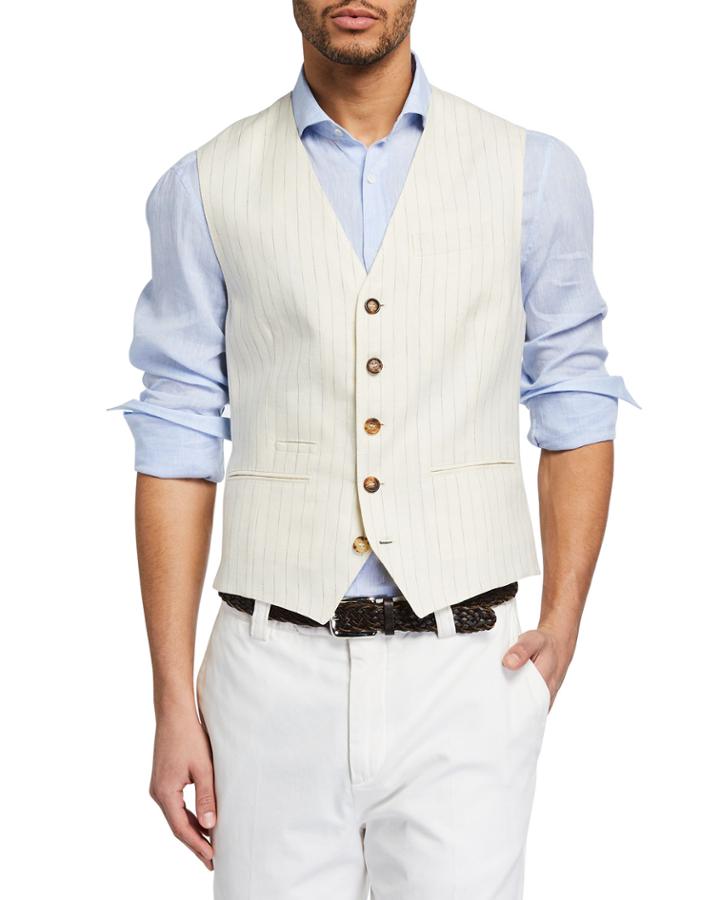 Men's Traditional Pinstriped Delave Linen Waistcoat