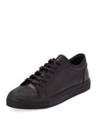 Leather Low-top Sneaker With Stud-textured Toe, Black