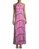 Halter-neck Plisse-skirt Gown, Chrome