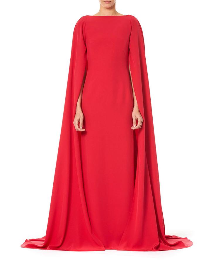 Bateau-neck Column Cape Gown