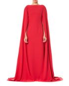 Bateau-neck Column Cape Gown