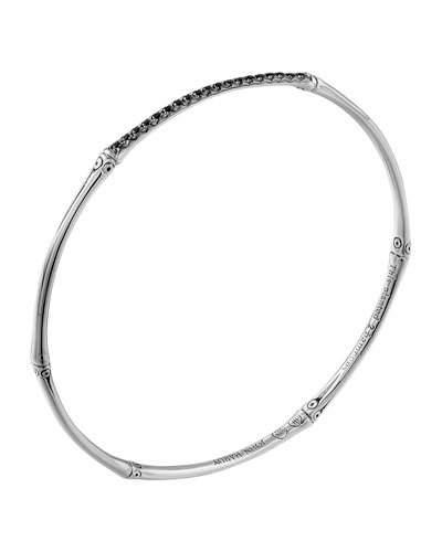 Bamboo Silver Lava Slim Bangle With Black