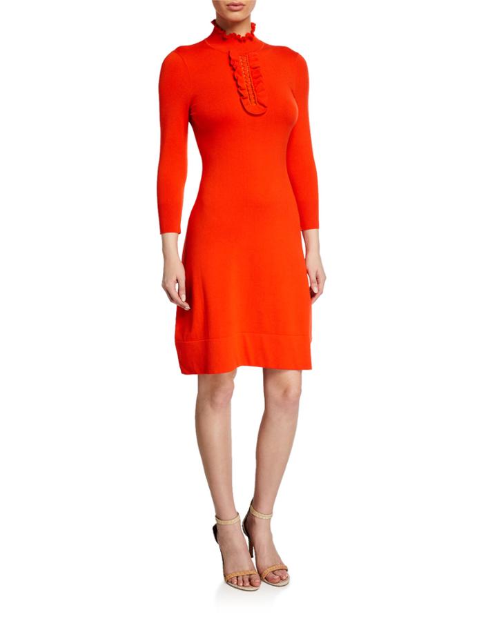 Frilled Dot-knit Dress