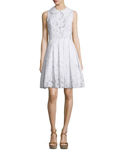 Sleeveless Peter Pan Jacquard Dance Dress, Optic White