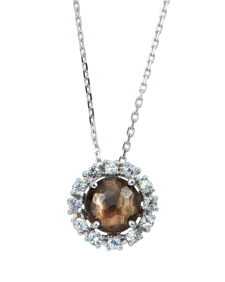 14k White Gold Quartz & Sapphire Starburst Pendant Necklace,