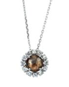 14k White Gold Quartz & Sapphire Starburst Pendant Necklace,
