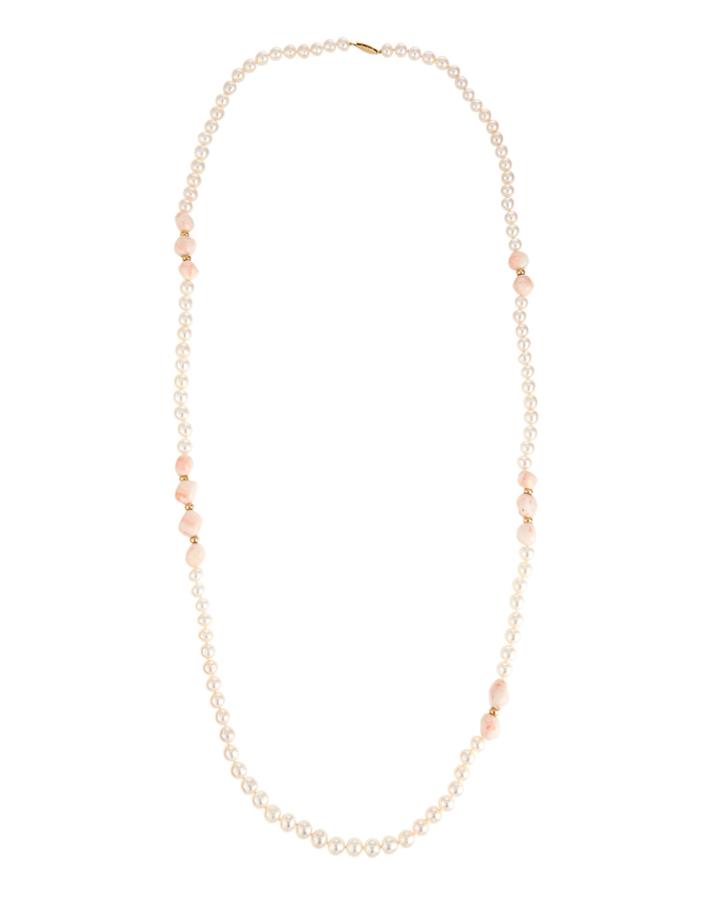 Belpearl Long Freshwater Pearl & Coral Beaded Necklace,