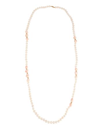 Belpearl Long Freshwater Pearl & Coral Beaded Necklace,