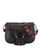 Suri Tasseled Medium Saddle Bag, Black