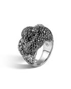 Classic Chain Silver Lava Large Braided Ring With Black Sapphire,