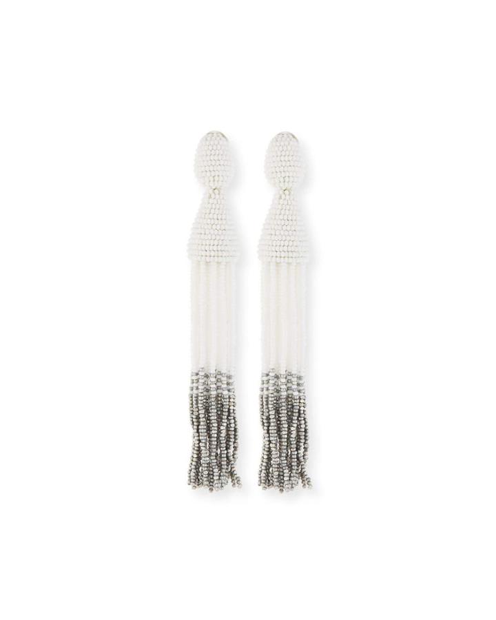 Ombre Beaded Tassel Clip-on Earrings