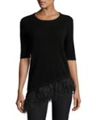 Cashmere Half-sleeve Feather-trim Top