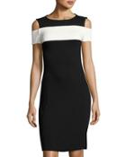 Colorblock Cold-shoulder Dress, Black/white