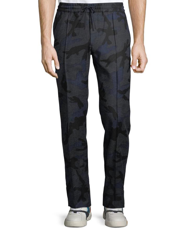 Men's Seamed Camo Flannel Sweatpants, Blue