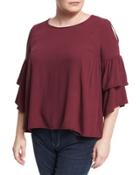 Cold-shoulder Ruffled Top, Purple,