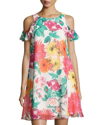 Floral-print Cold-shoulder Dress, Pink Pattern