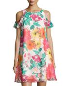 Floral-print Cold-shoulder Dress, Pink Pattern
