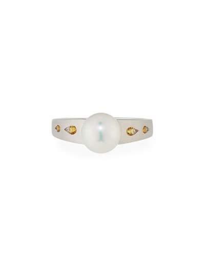 14k Freshwater Pearl & Yellow Sapphire Ring,