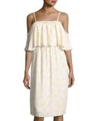 Lily Cold-shoulder Tiered Dress, White Pattern