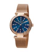 Women's 34mm Stainless Steel 3-hand Glitz Milgrain Watch With Bracelet, Rose/blue