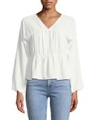 Gathered-front Blouson-sleeve Top