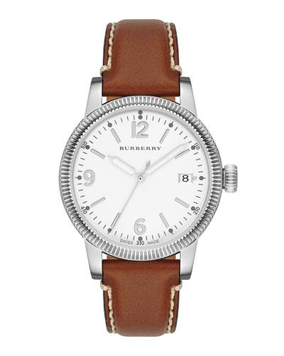Stainless Steel & Leather Check-dial Watch