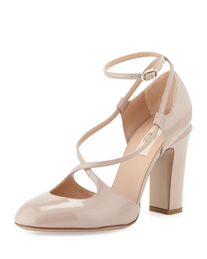 Valentino Crisscross Patent High-heel Pump, Poudre, Women's,