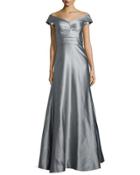 Cap-sleeve Shirred-bodice Full Gown