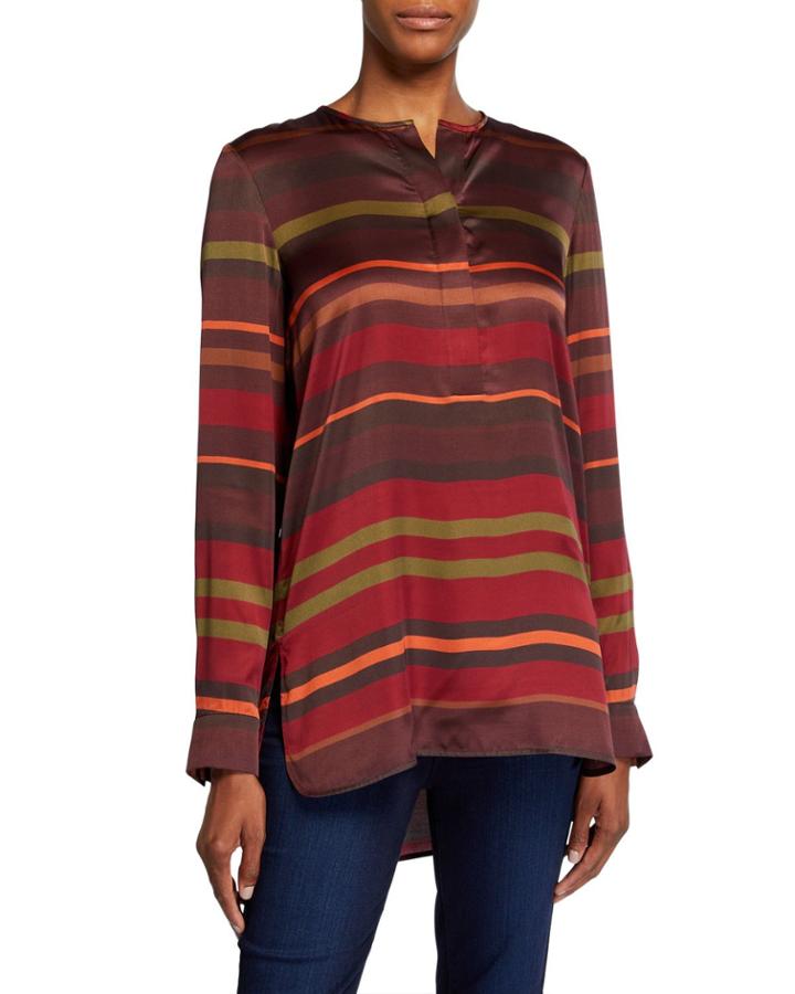 Prisha Autumn Stripe Sheen Cloth Long-sleeve Blouse