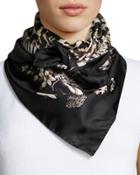 Foulard Leopard-print Silk Square Scarf, Black Pattern